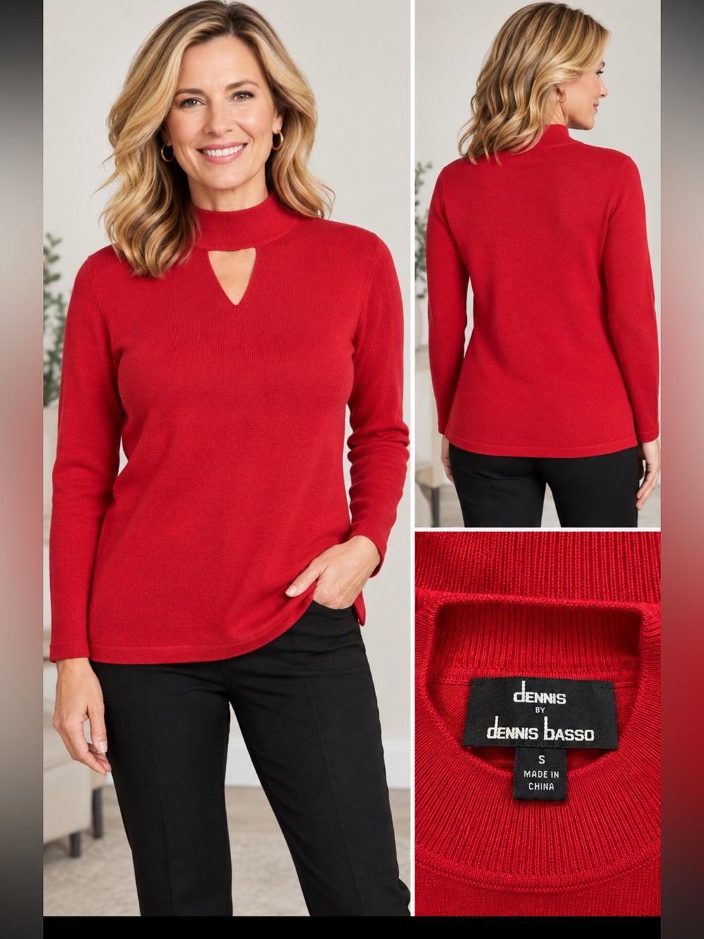 Dennis Basso Red Mock-Neck Sweater